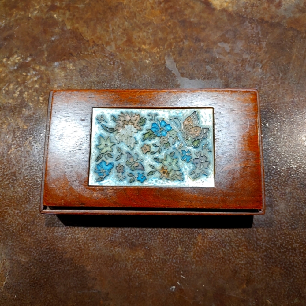 SOLD! Rare Vintage Signed Millie Crutchfield Enamel/Copper Wooden Box 1965